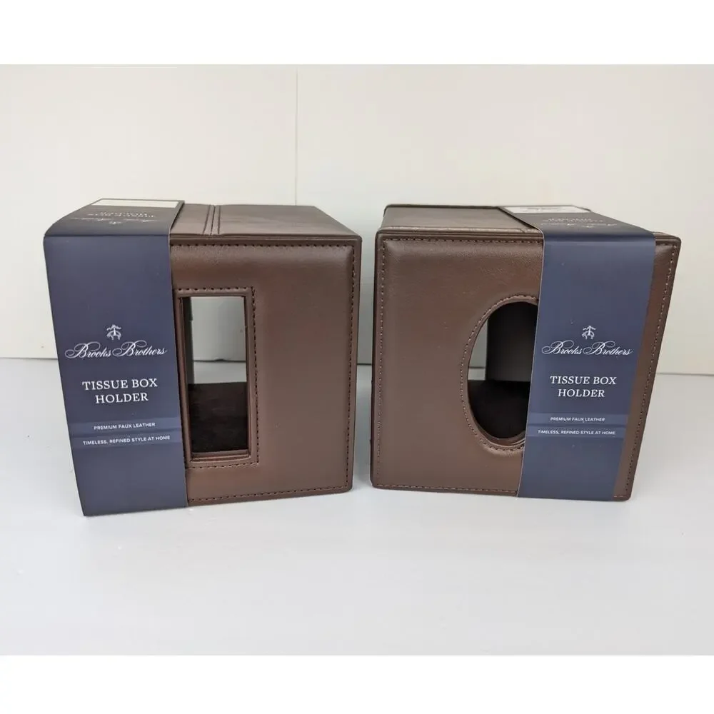 Brooks Brothers Sheep Tissue Box Holder Leather Old Money Equestrian Preppy NWT
